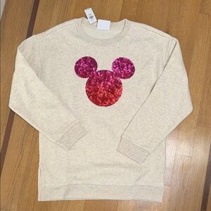 BNWT Disney Cream Sweatshirt with Pink Glitter Mickey Design
